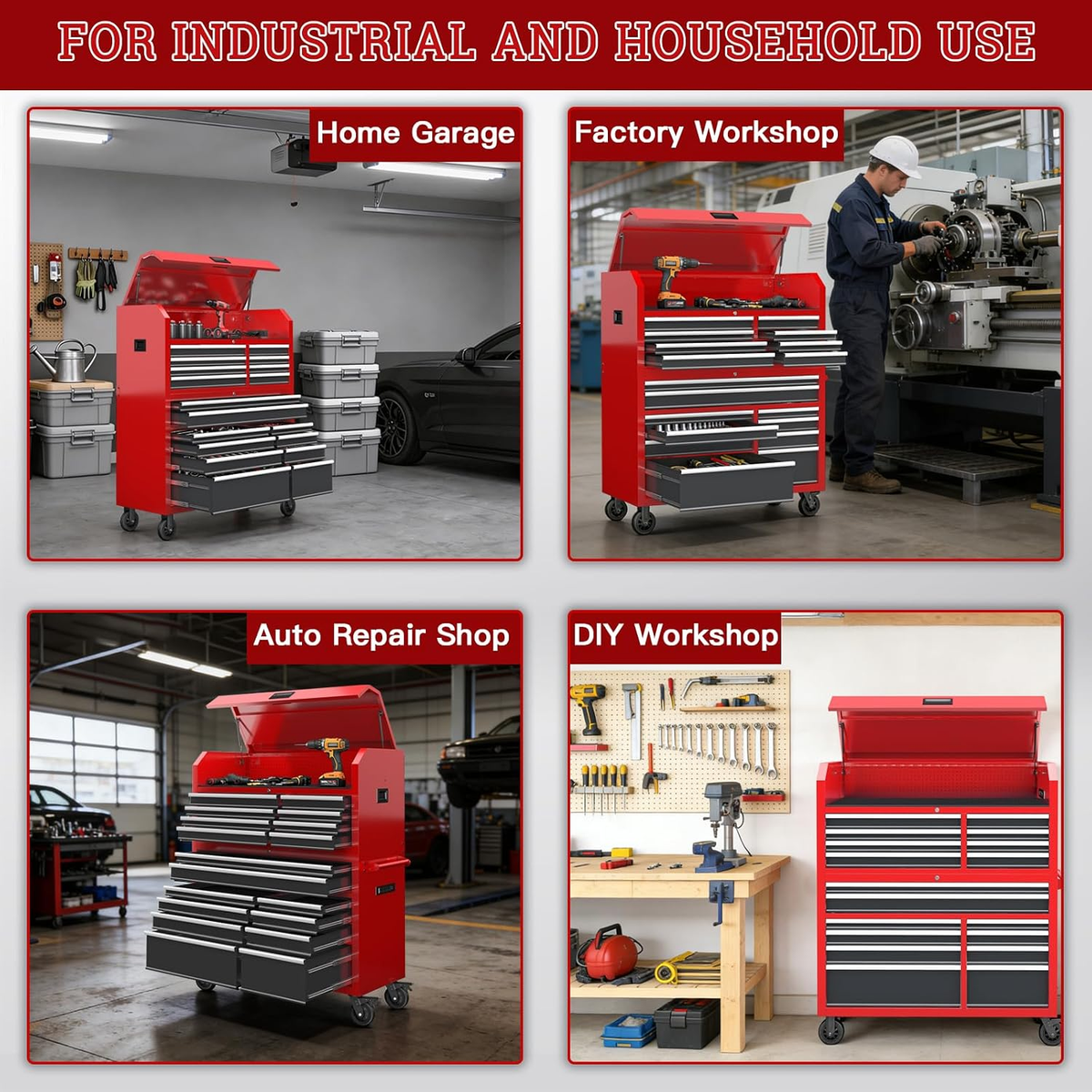 Tool Chest 18-Drawer | 66'' Large Rolling Tool Chest with Wheels | Detachable Top Metal Tool Box with Gas Struts | Lockable Rolling Tool Cabinet with Liners,Power Strip | Garage, Repair Shop, Workshop — product view 4