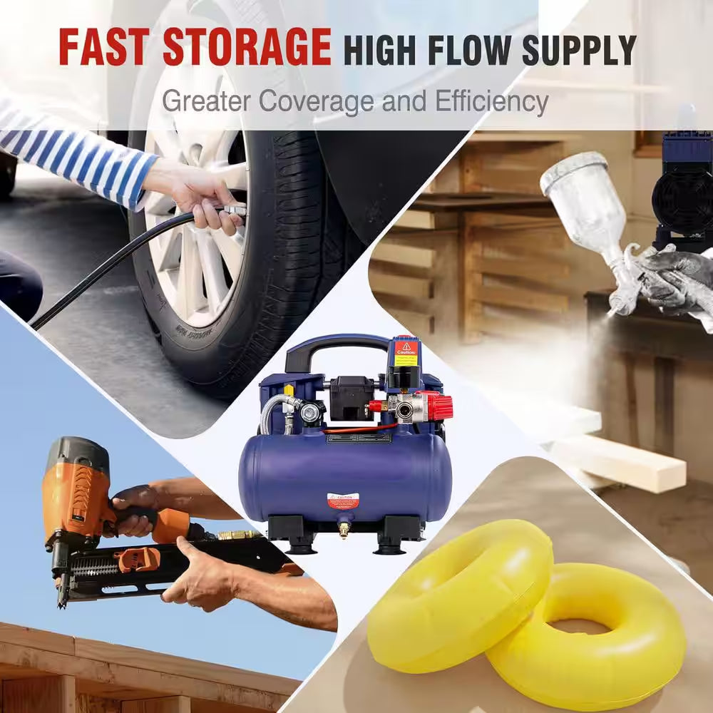 Ultra Quiet 1 Gal. Portable Electric Air Compressor 60 Db 13-Second Quick Fill Oil-Free 1.5HP 120 PSI Violet — product view 7