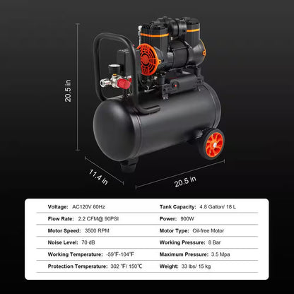 1.2 HP 4.8 Gal. Air Compressor Electric 2.2 CFM 90PSI Oil Free Air Compressor Tank and Max 116 PSI Ultra Compressor — product view 7