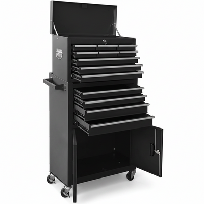 Sormols 13-Drawer Rolling Tool Chest with Double Doors Black