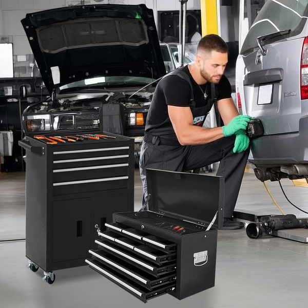 Sormols 13-Drawer Rolling Tool Chest with Double Doors Black