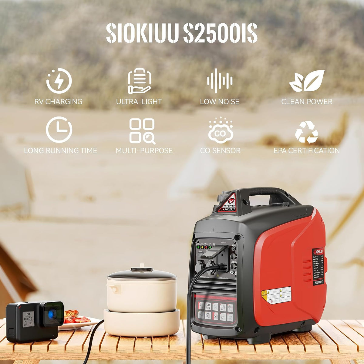 2500W Portable Generator Super Quiet Inverter Generator Ultra Lightweight for Home Backup Outdoor Camping, CO Sensor Protect, EPA, ECO Mode — product view 9