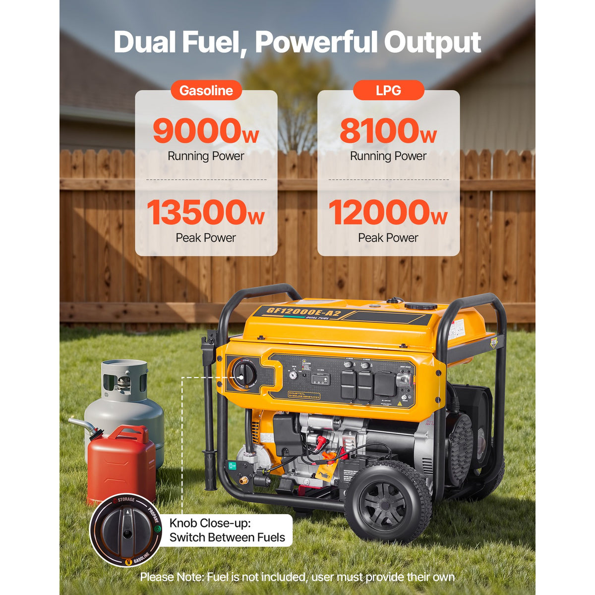 Portable Dual Fuel Generator 13500W Gasoline & 12000W LPG Peak Power — product view 2