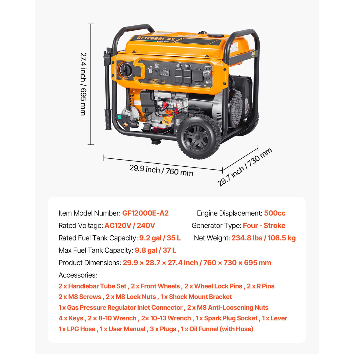 Portable Dual Fuel Generator 13500W Gasoline & 12000W LPG Peak Power — product view 7