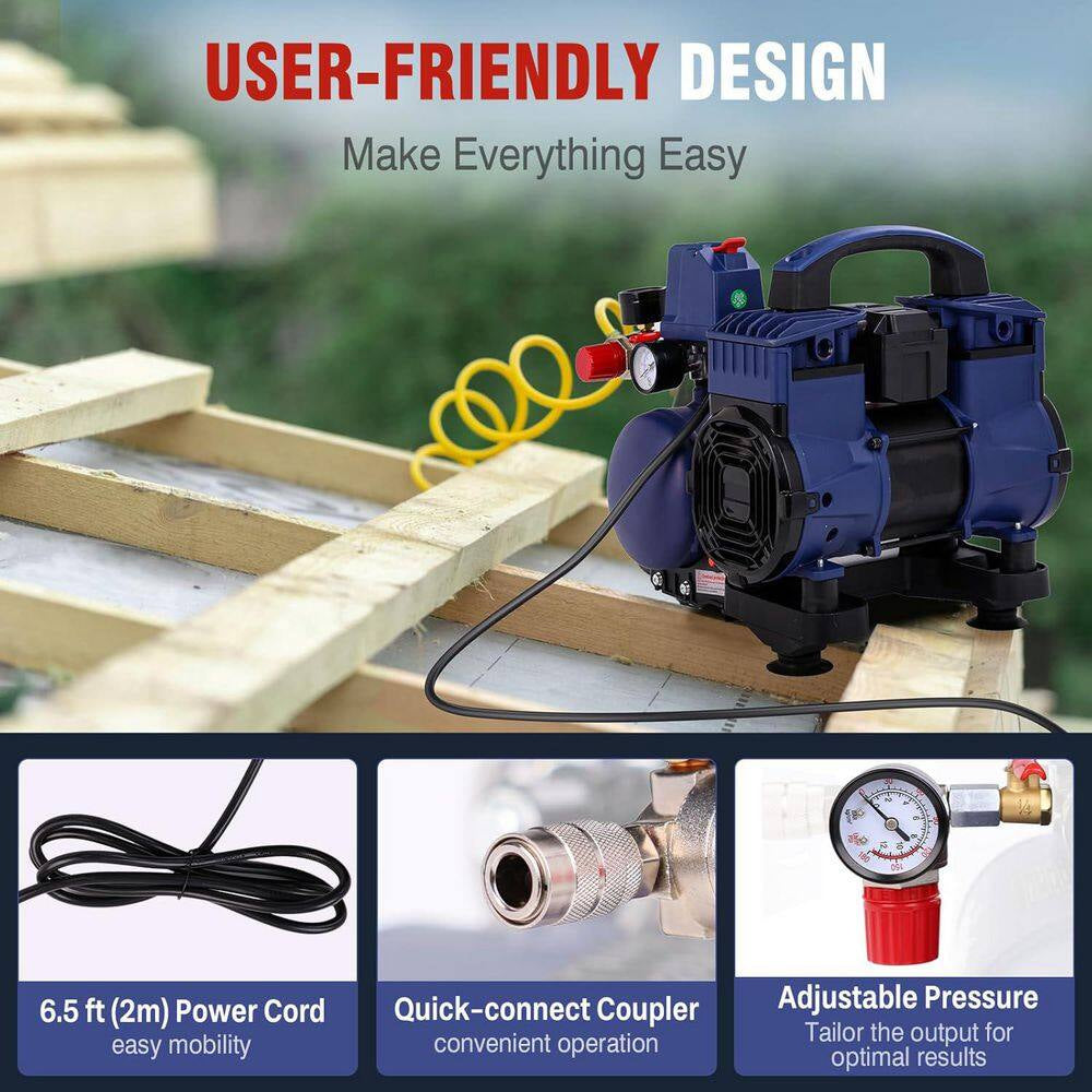 Ultra Quiet 1 Gal. Portable Electric Air Compressor 60 Db 13-Second Quick Fill Oil-Free 1.5HP 120 PSI Violet — product view 5