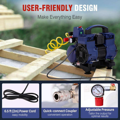 Ultra Quiet 1 Gal. Portable Electric Air Compressor 60 Db 13-Second Quick Fill Oil-Free 1.5HP 120 PSI Violet — product view 5